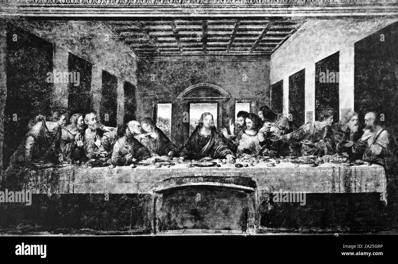 The Last Supper by Leonardo da Vinci. Leonardo di ser Piero da Vinci (1452-1519) an Italian polymath of the Renaissance. Stock Photo