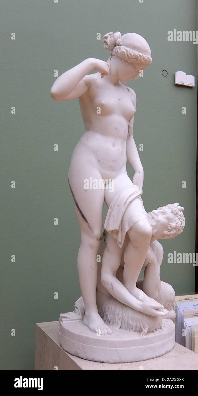 Marble sculpture titled 'Satyr and Nymph' by Petr Andreevich Stavasser (1816-1850) Stock Photo