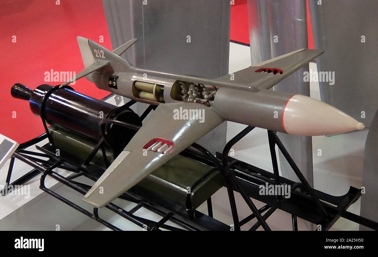 Cruise Missile Rocket-212, a long-range missile with a liquid-fuelled rocket engine designed to be used against remote targets. Stock Photo