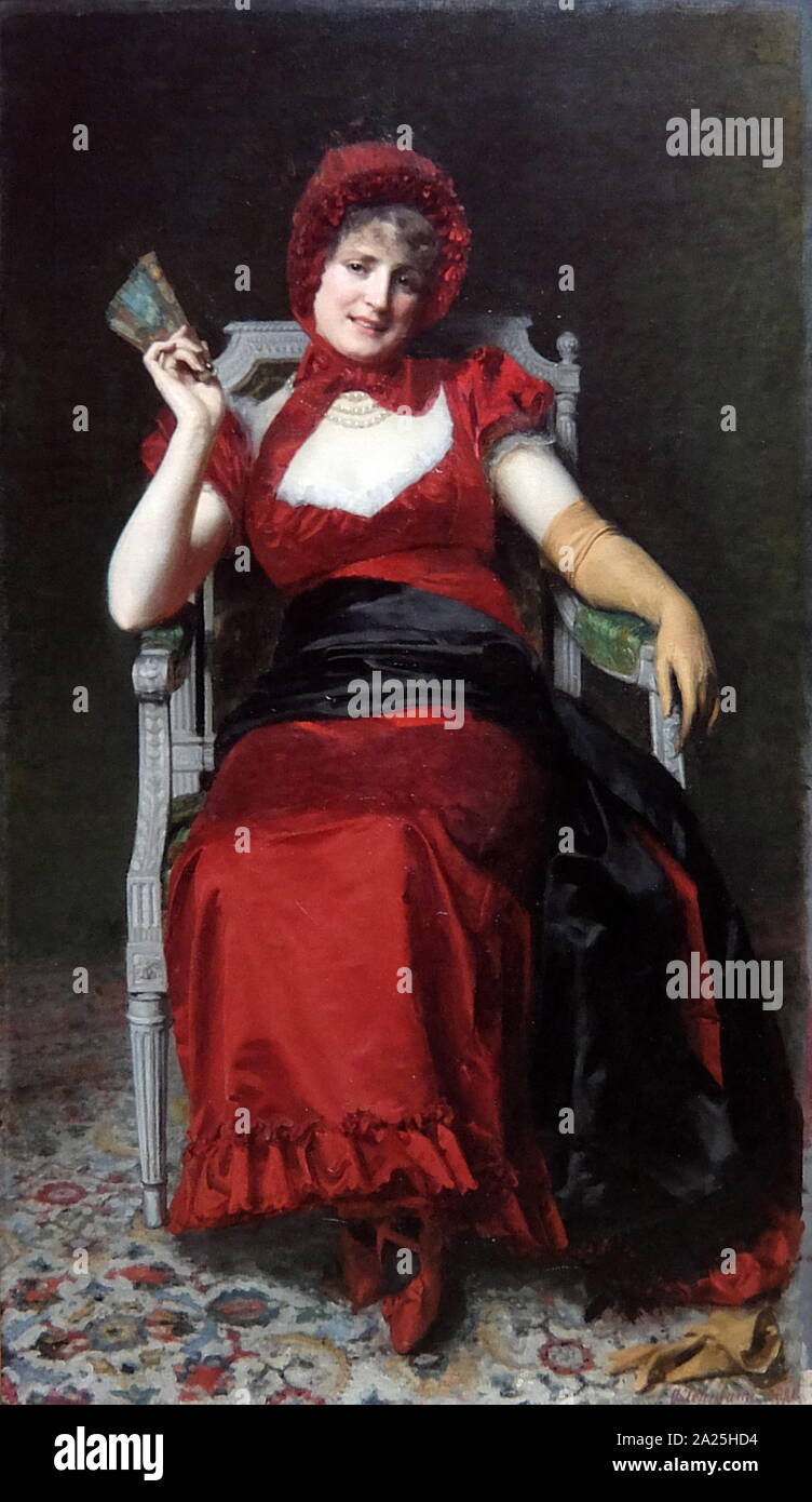 Lady in a red costume 1891, by Gregoire Lehmann (Franco-Russian School 1834-1901). Stock Photo