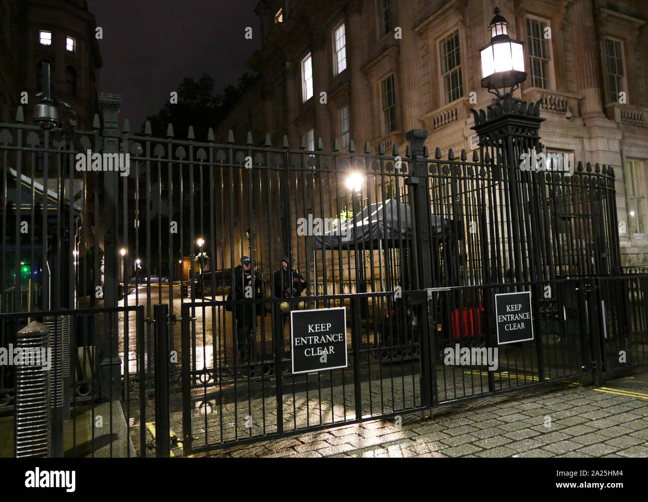 Gates guarding the entrance to Downing Street, London (home and office of the Prime Minister of the United Kingdom. Stock Photo