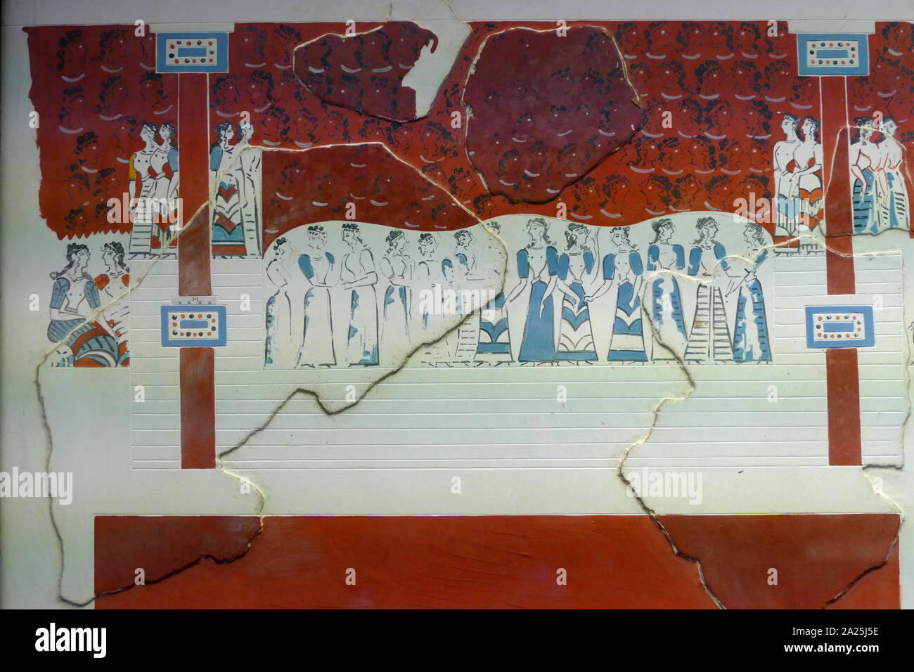 Reproduction of a fresco painting from Knossos ('The Grandstand Fresco'). Original dated to 1450BC-1375BC; from the Palace of Minos Stock Photo
