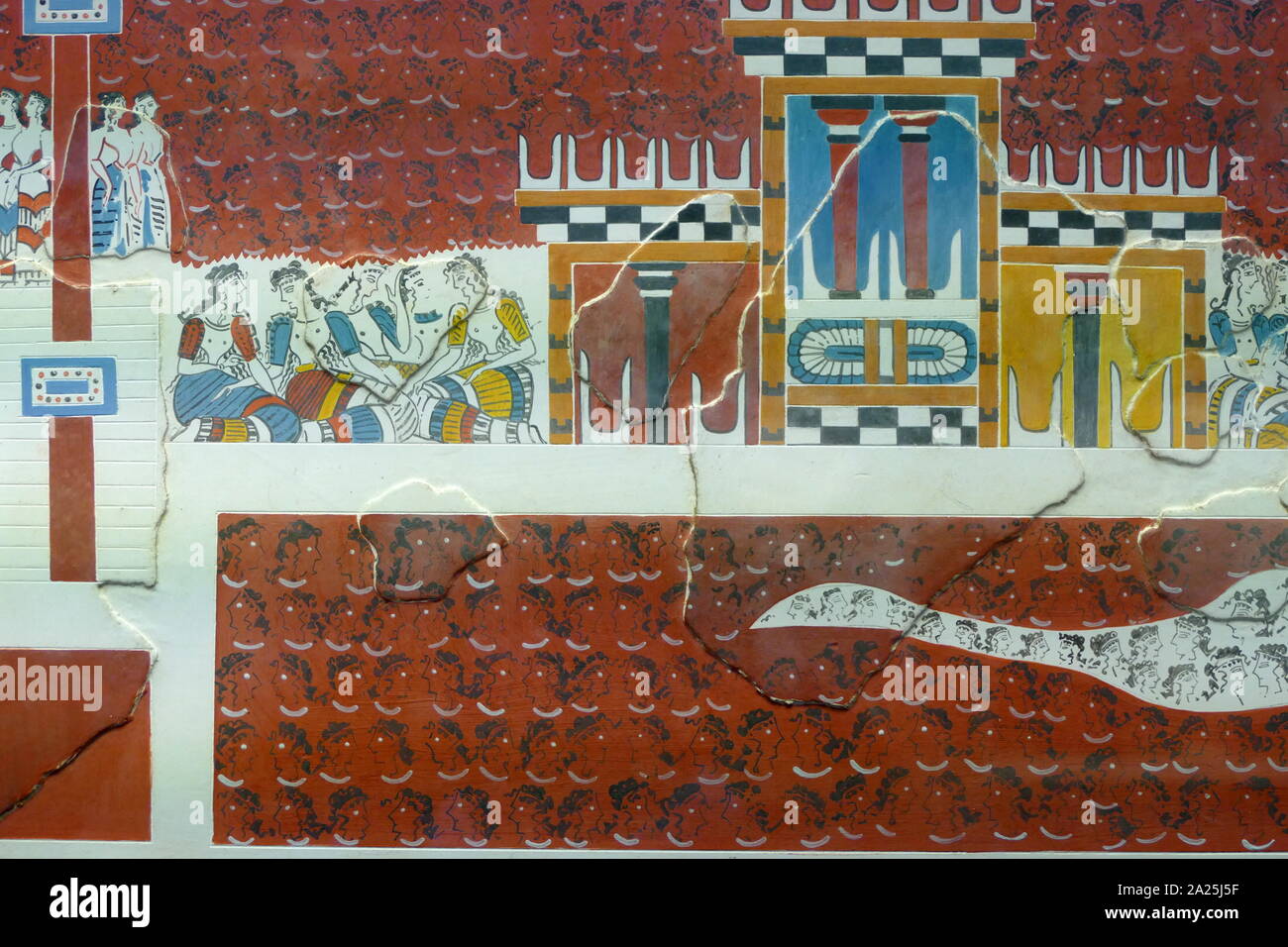 Reproduction of a fresco painting from Knossos ('The Grandstand Fresco'). Original dated to