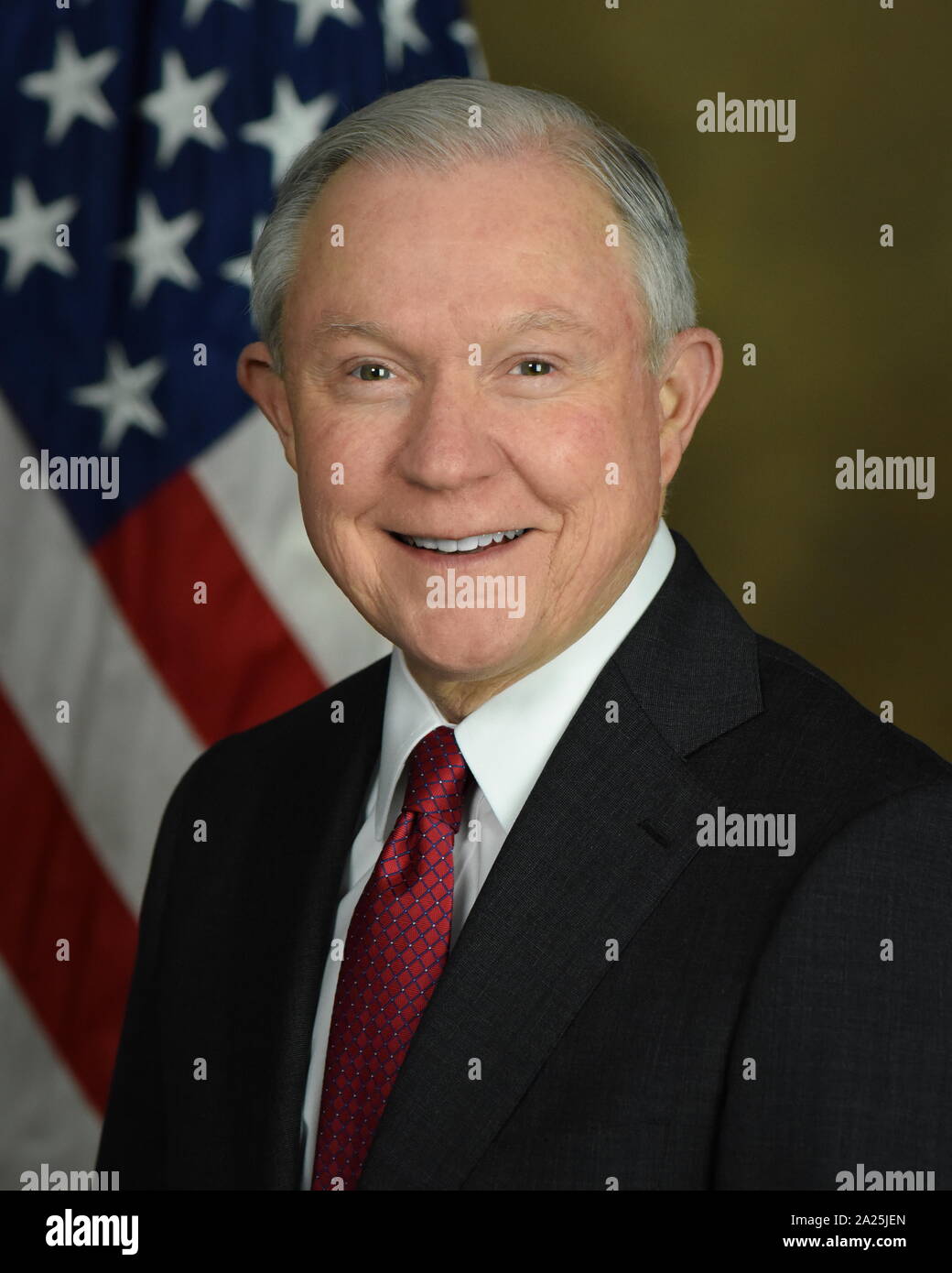 Jeff Sessions III (born December 24, 1946), American politician and lawyer who served as United States Attorney General from 2017 to 2018. A Republican, Sessions previously served as United States Senator from Alabama from 1997 to 2017, resigning from the position in order to serve in the Trump administration. Stock Photo