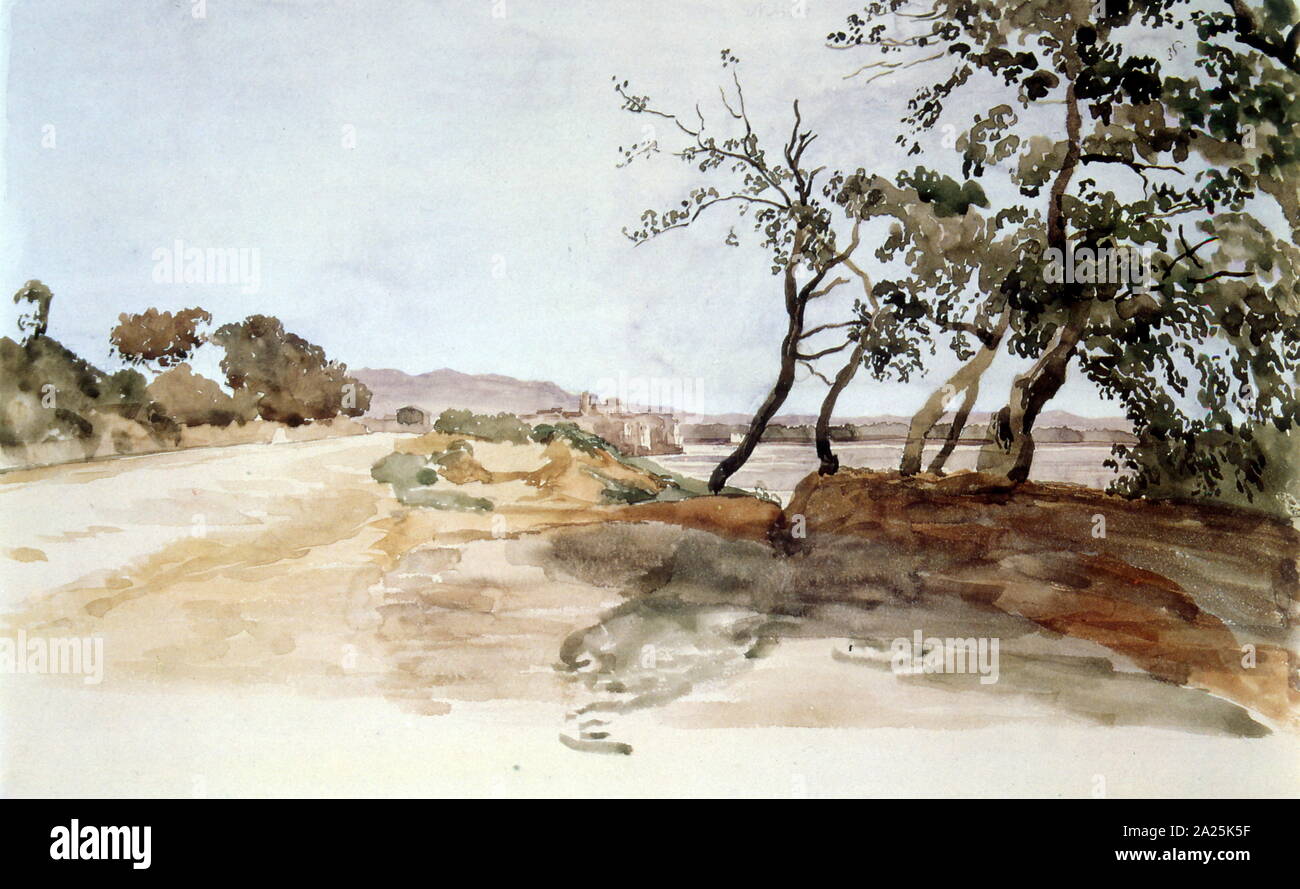 Italian countryside, watercolour by Alexander Ivanov (1806–1858), Russian painter Stock Photo