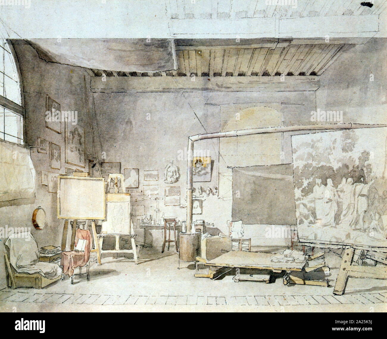 Studio of the artist in Rome, 1837, watercolour by Alexander Ivanov (1806–1858), Russian painter Stock Photo
