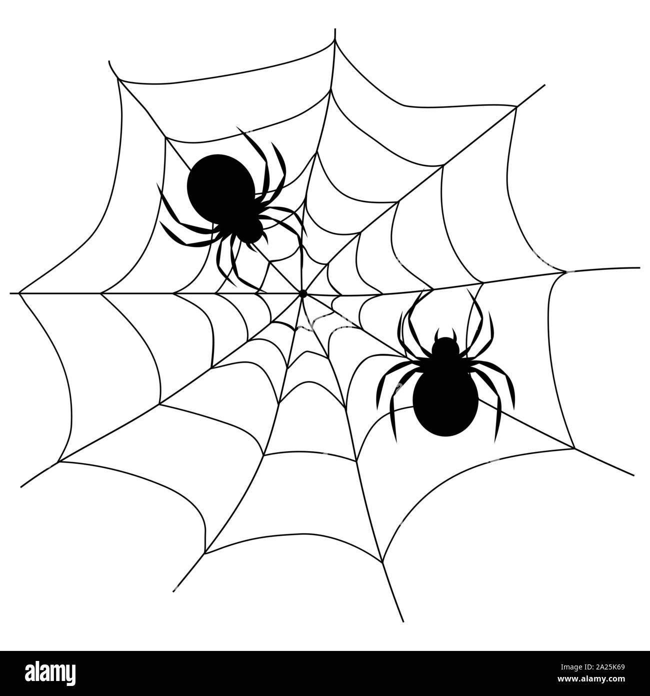 Spiders sit on a web. Black silhouettes Stock Vector