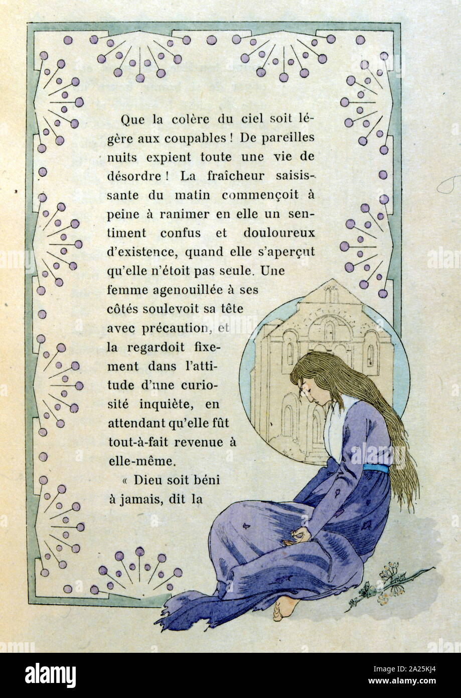 Illustration by Henri Caruchet (1873-1948); for 'La Légende de soeur  Béatrix' by Charles Nodier (1780-1844), 1903. coloured plate illustration  with borders and ornaments. This is Nodier's short story based on the legend