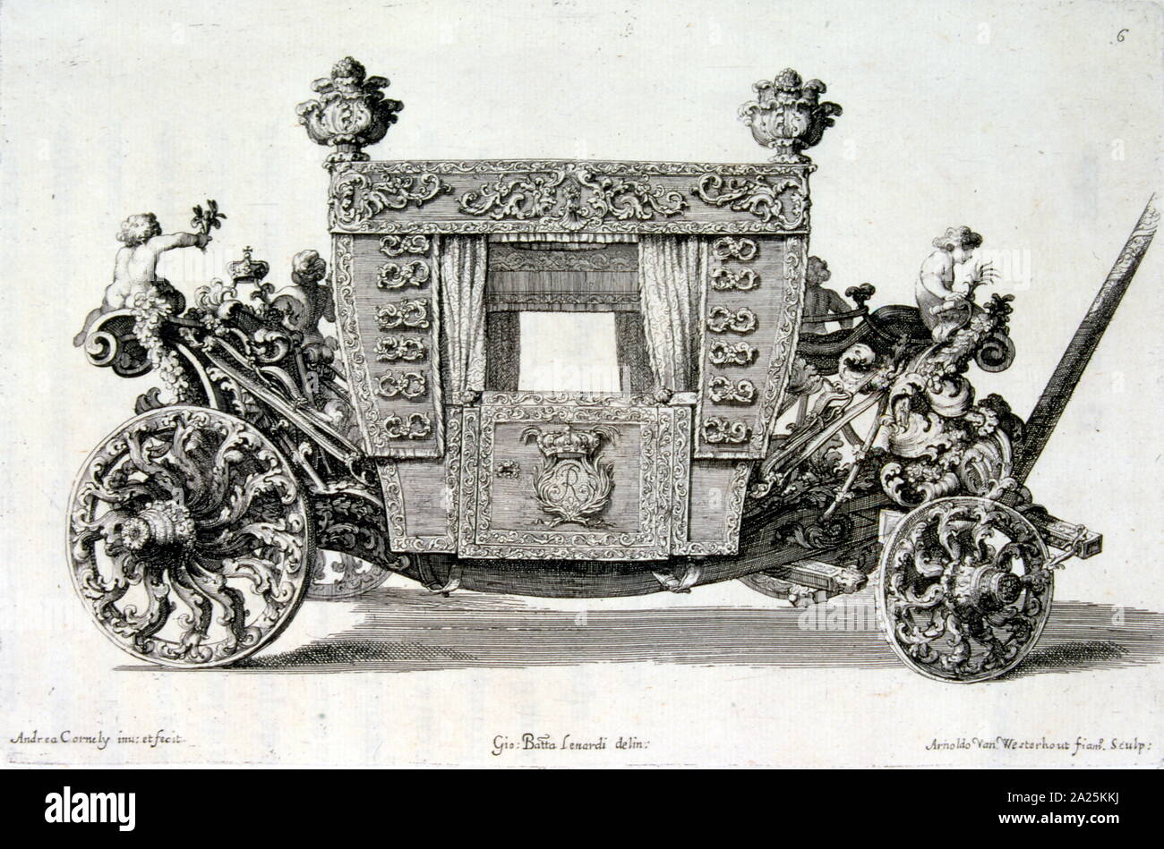 Drawing of a gilded baroque carriage from Italy 1687 Stock Photo
