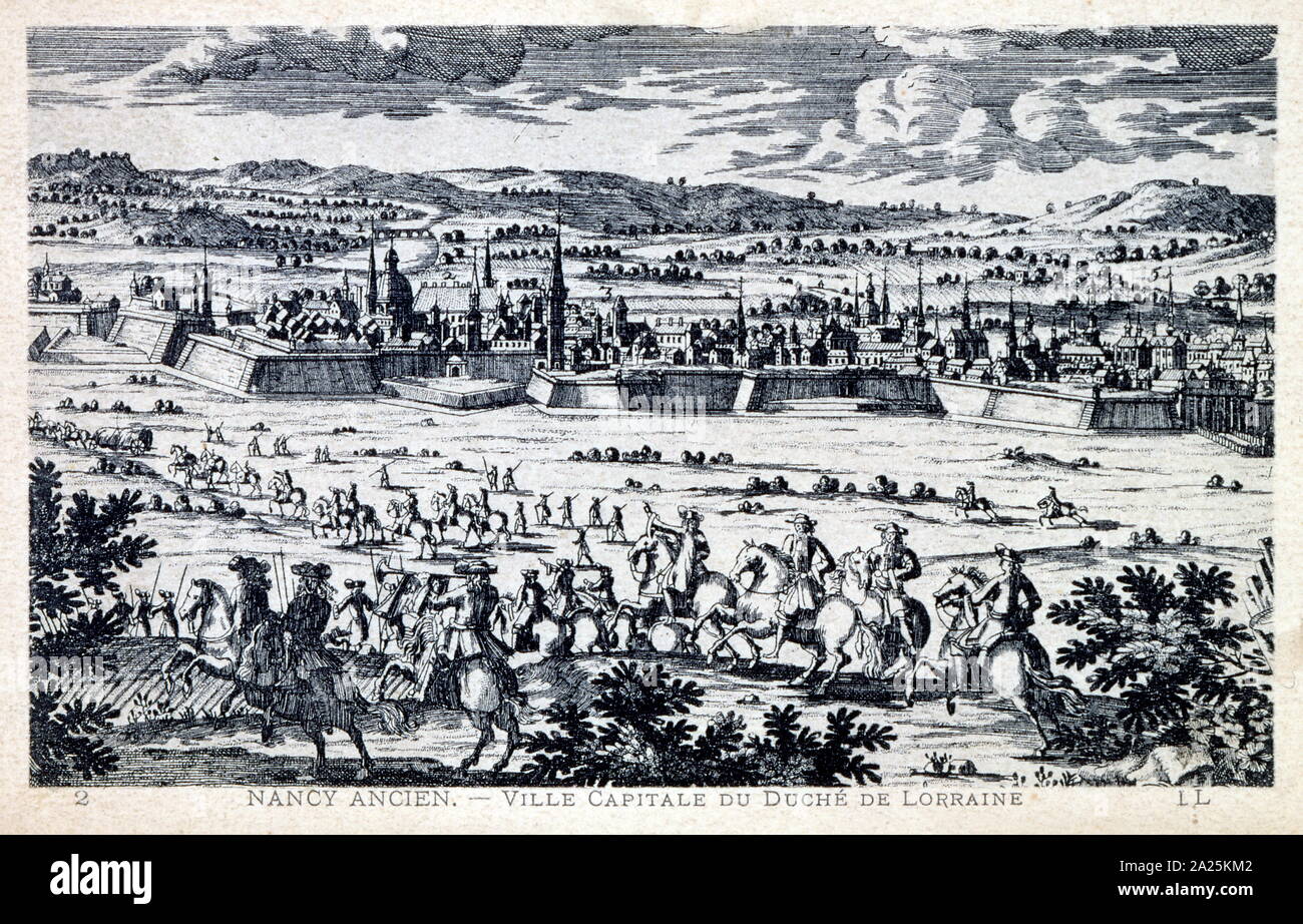 17th century View of the city of Nancy, France showing the walled city. Stock Photo