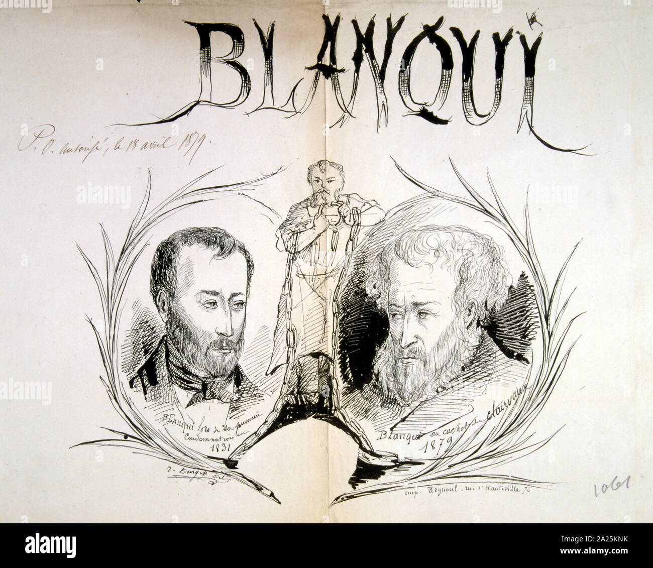 Illustrations depicting the life of Louis Auguste Blanqui (1805 -1881); French socialist and political activist, notable for his revolutionary theory of Blanquism. Stock Photo
