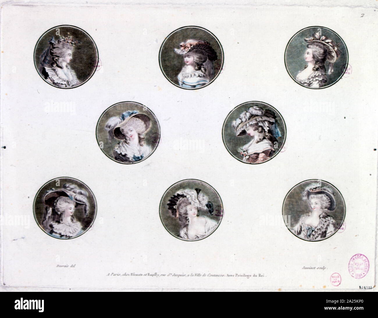 French cameo portraits of several young, fashionable women circa 1785 Stock Photo