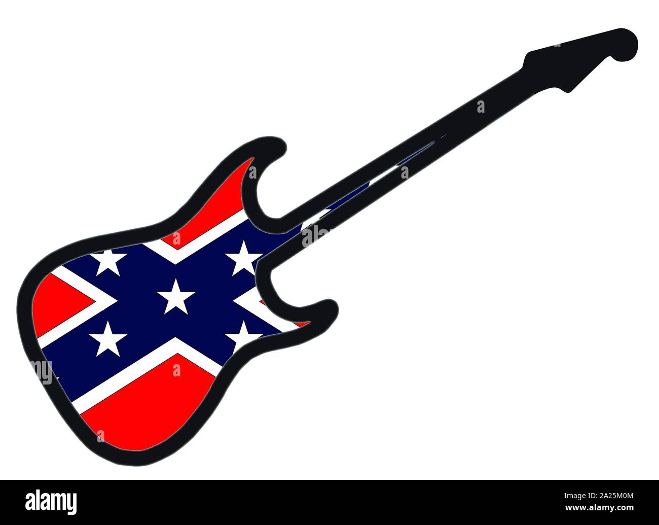 A traditional solid body electric guitar isolated over white with a Confederates rebel flag Stock Vector