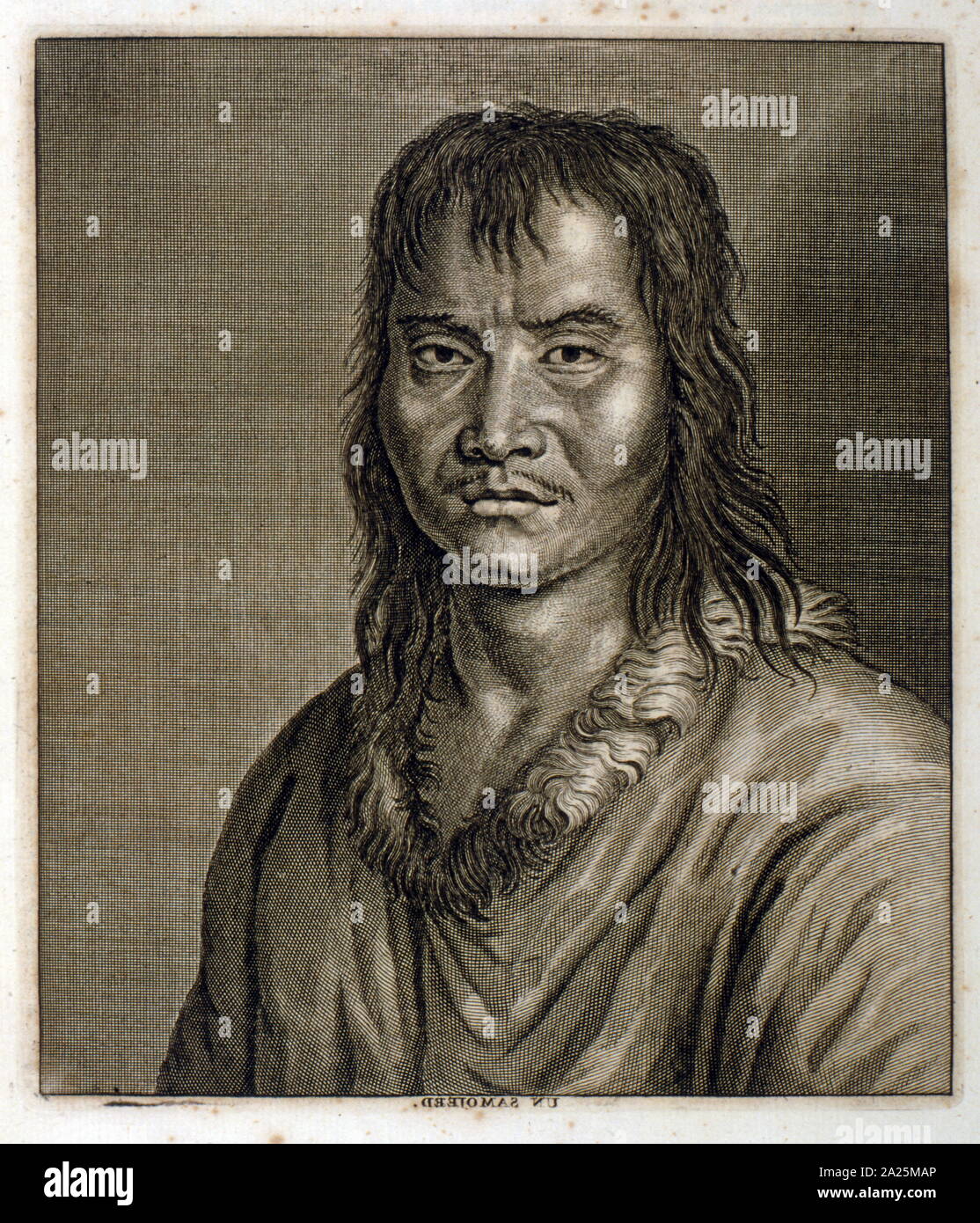 watercolour illustration of a Samoed. Samoyedic-speaking peoples are those people that speak Samoyedic languages, which are part of the Uralic family. The name derives from the obsolete term Samoyed used in Russia for some indigenous people of Siberia. from a book of rare birds by G Edwards 1750. George Edwards (1694-1773) Stock Photo