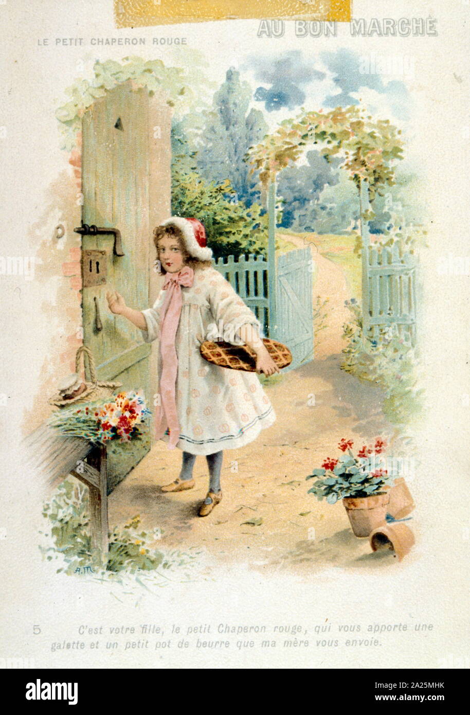 Illustration from the French Children's story 'La petit chanson rouge' 1900 Stock Photo