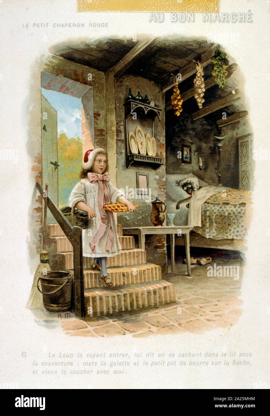 Illustration from the French Children's story 'La petit chanson rouge' 1900 Stock Photo