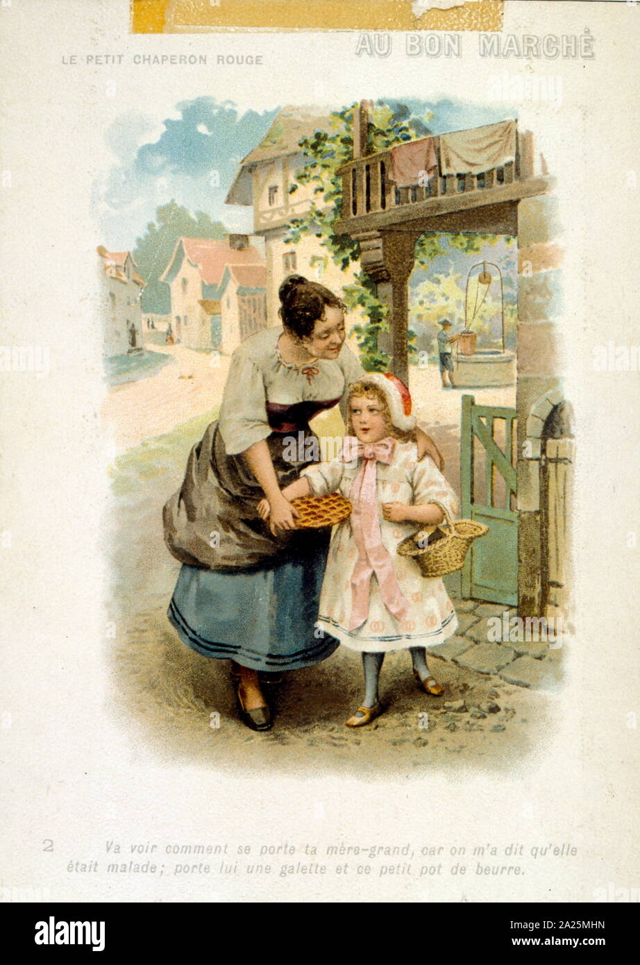 Illustration from the French Children's story 'La petit chanson rouge' 1900 Stock Photo