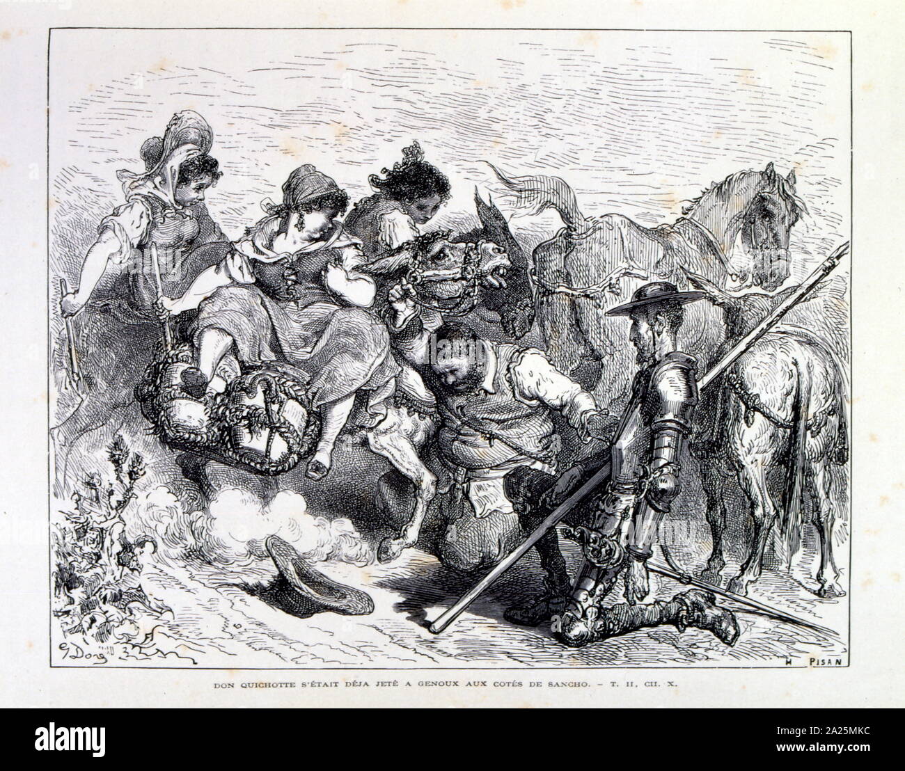 1868 edition of Miguel de Cervantes' Don Quixote with illustrations by Gustave Doré Stock Photo