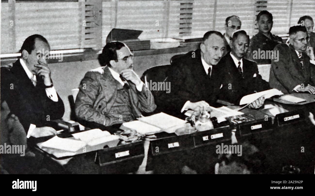 Photograph of the U.N. Palestine Commissions' first meeting Stock Photo