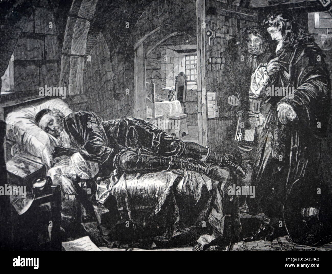 Engraving depicting the last sleep of Archibald Campbell, 9th Earl of Argyll. Archibald Campbell, 9th Earl of Argyll (1629-1685) a Scottish peer and soldier. Stock Photo
