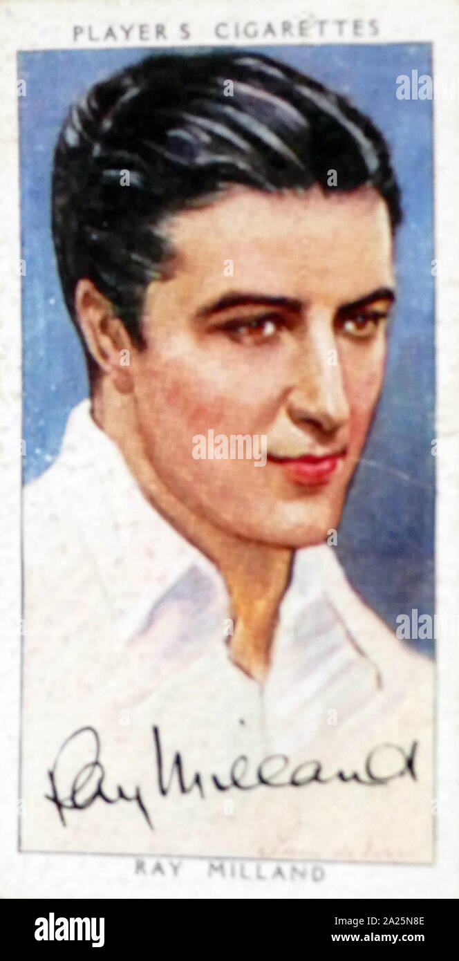 Player's Cigarettes card depicting Ray Milland. Ray Milland (1907-1986) a Welsh-American actor and film director. Stock Photo