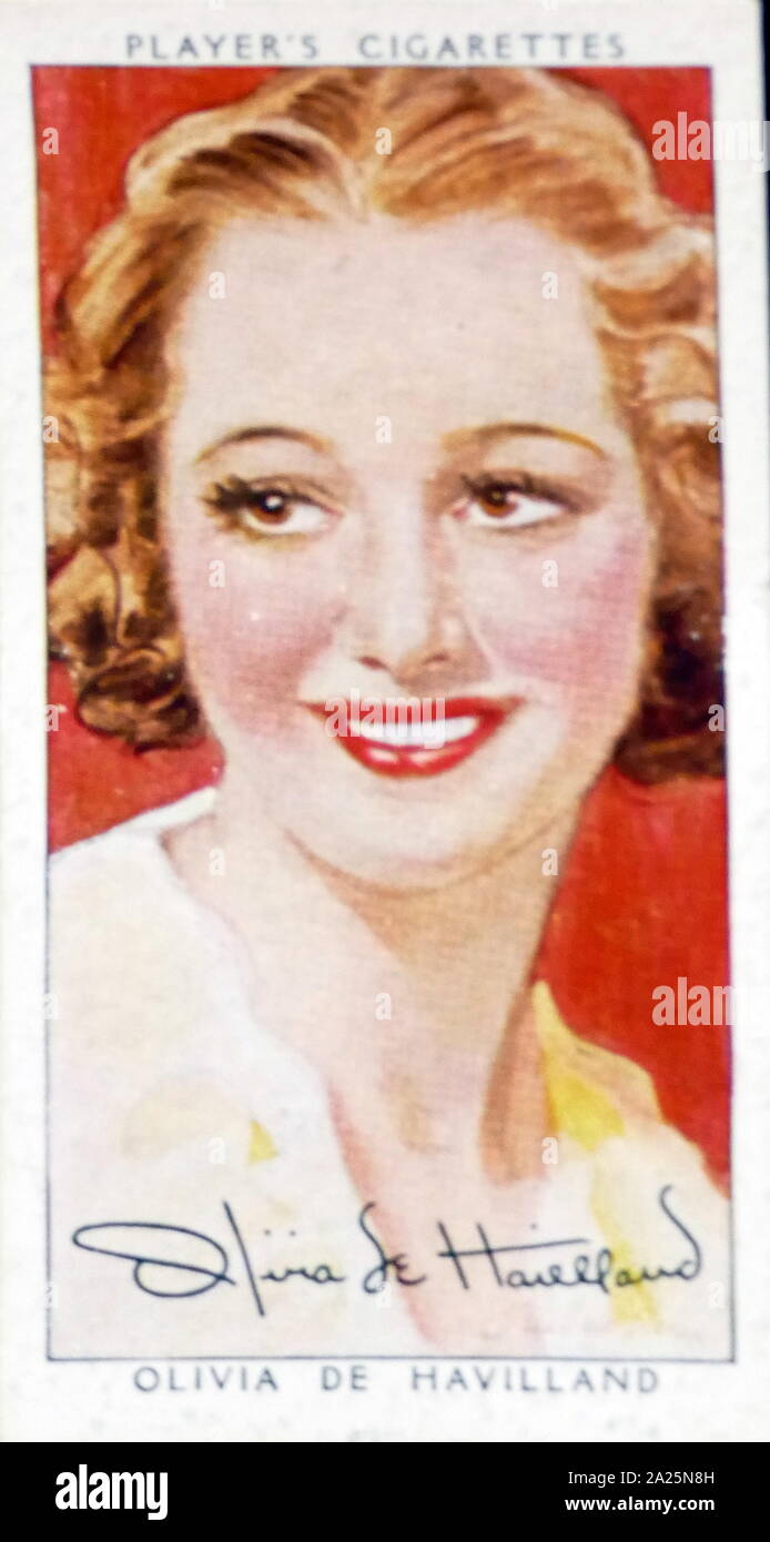 Player's Cigarettes card depicting Olivia de Havilland. Dame Olivia Mary de Havilland DBE (1916-) a Japanese-born British-American-French actress. Stock Photo