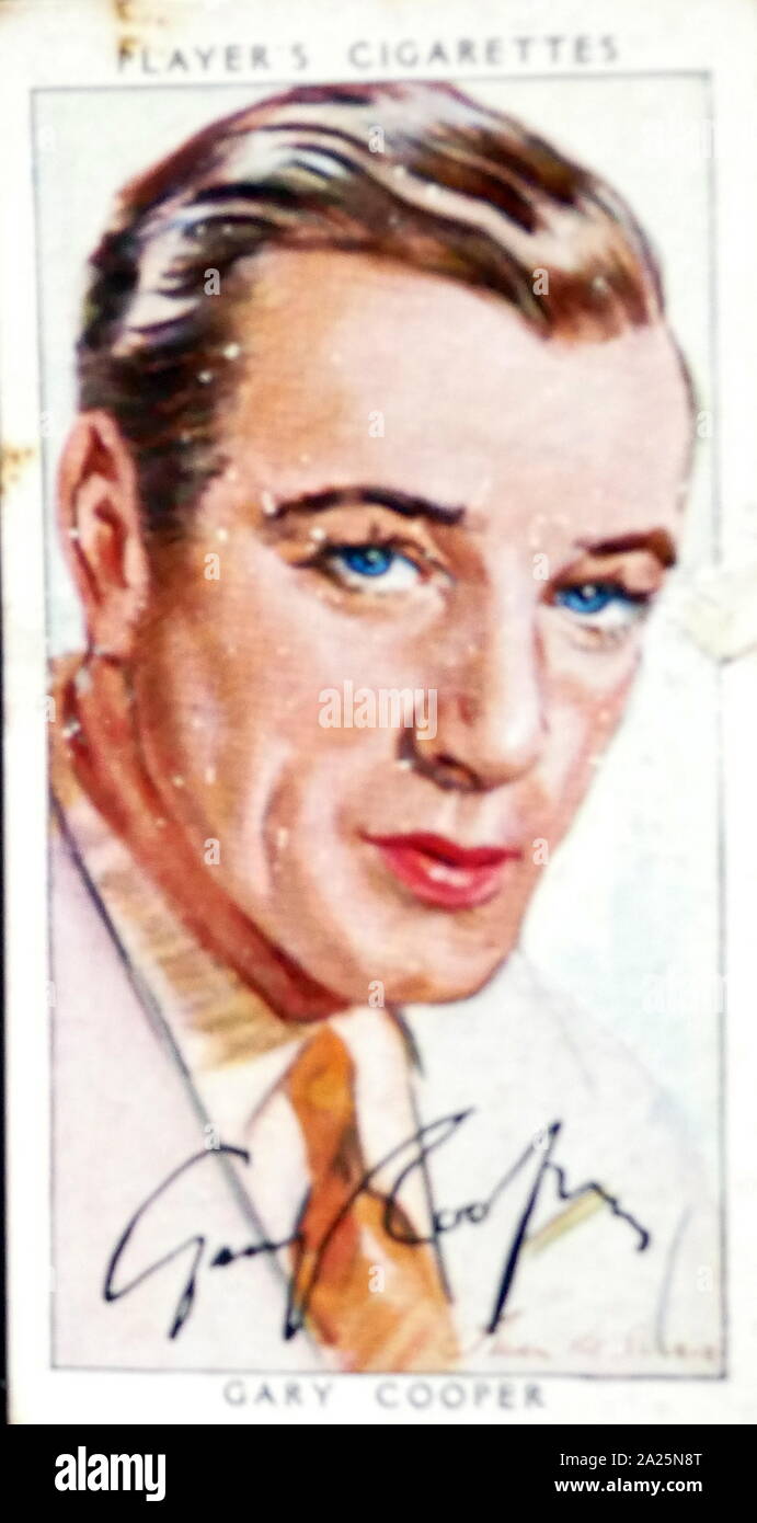 Player's Cigarettes card depicting Gary Cooper. Gary Cooper (1901-1961) an American actor Stock Photo
