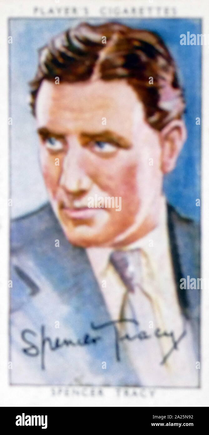 Player's Cigarettes card depicting Spencer Tracy. Spencer Bonaventure Tracy (1900-1967) an American actor. Stock Photo