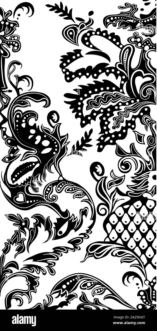 Black and white paisley pattern. Vintage background in batik style. Beautiful vintage floral for your business Stock Photo