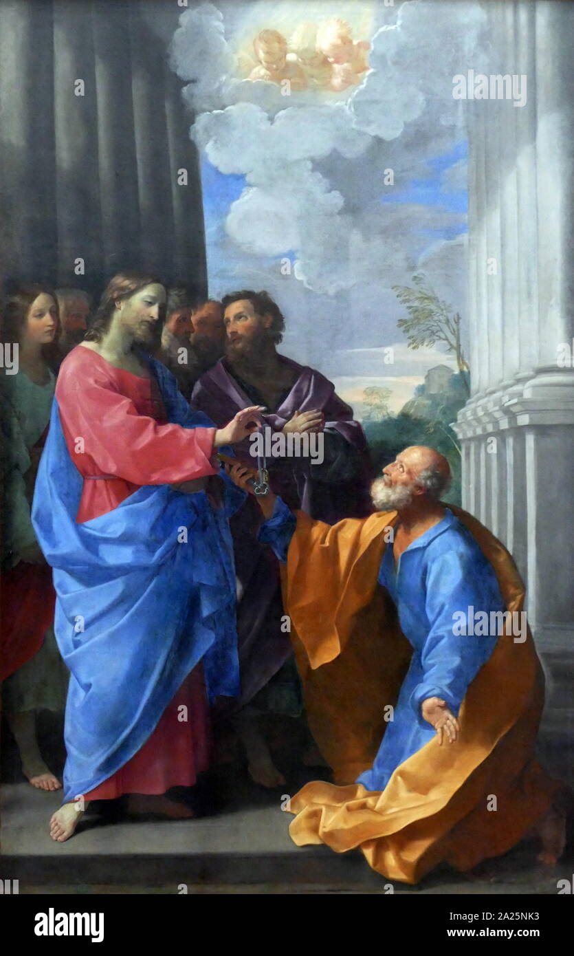 Painting titled 'christ giving the keys to saint peter' Stock Photo