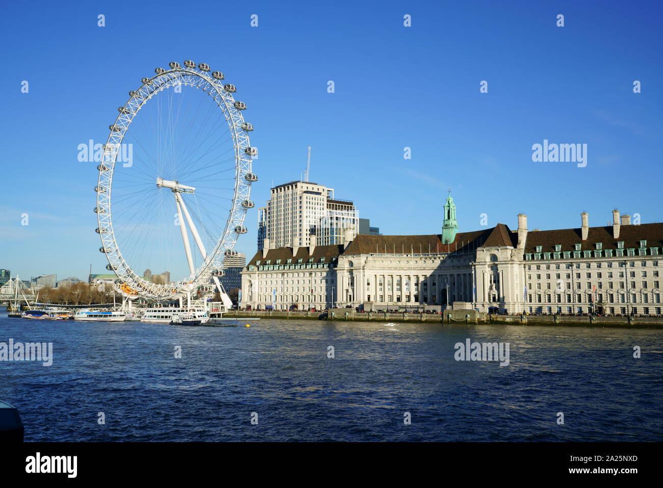 View of the london eye and county hall Stock Photo
