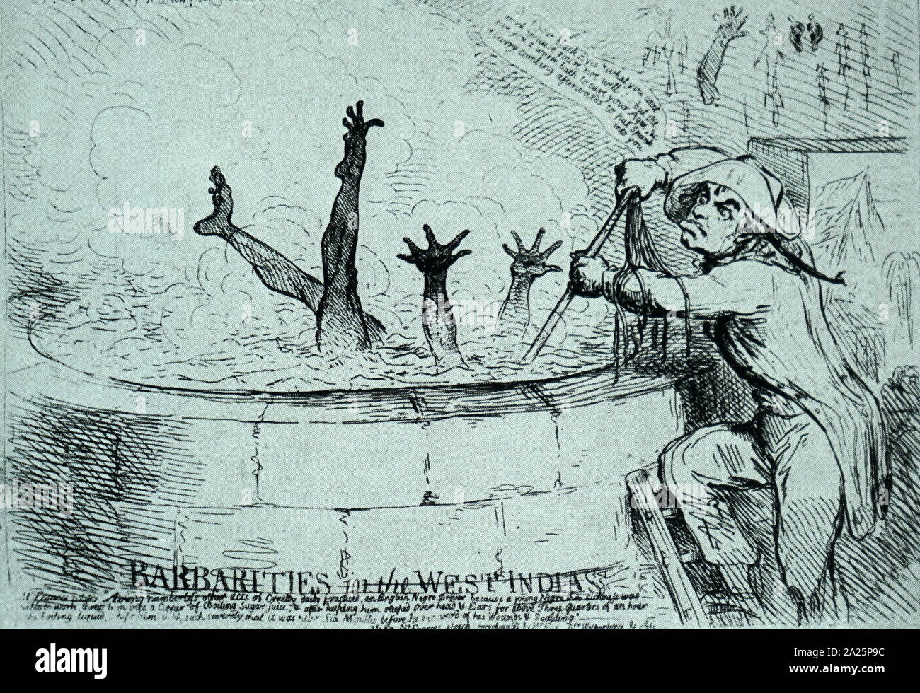 Cartoon commenting on the barbaric methods in the west indies Stock Photo -  Alamy