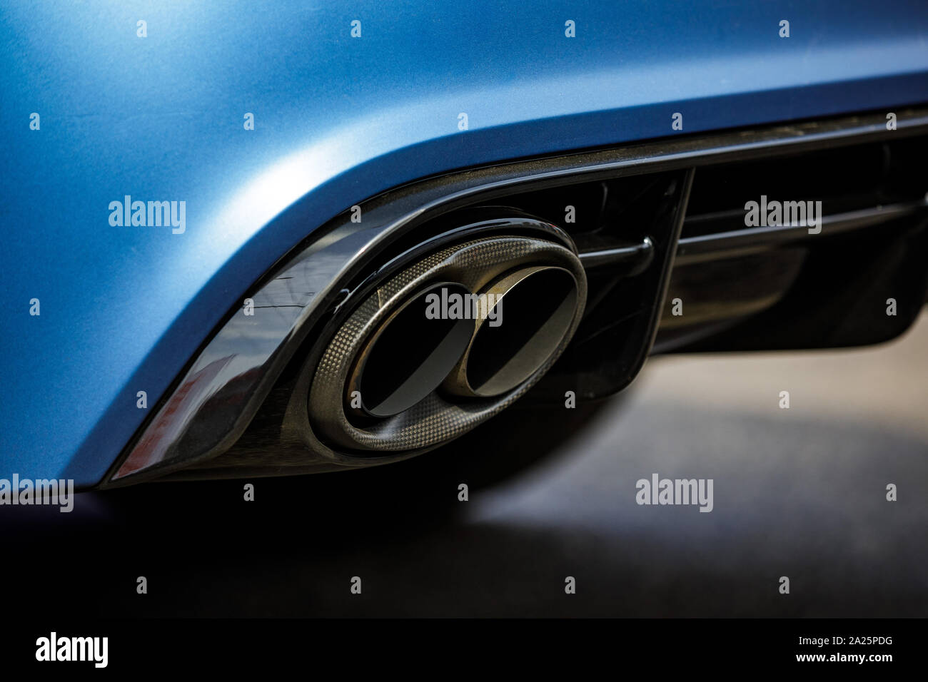 car dual exhaust pipe, close up photo Stock Photo Alamy