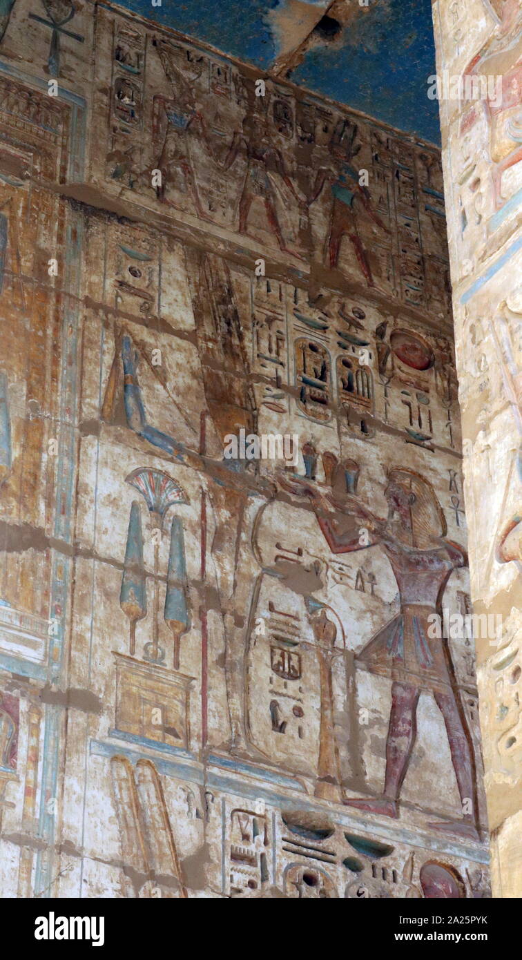 Courtyard of the Temple of Rameses III at Medinet Habu, Egypt. The ...