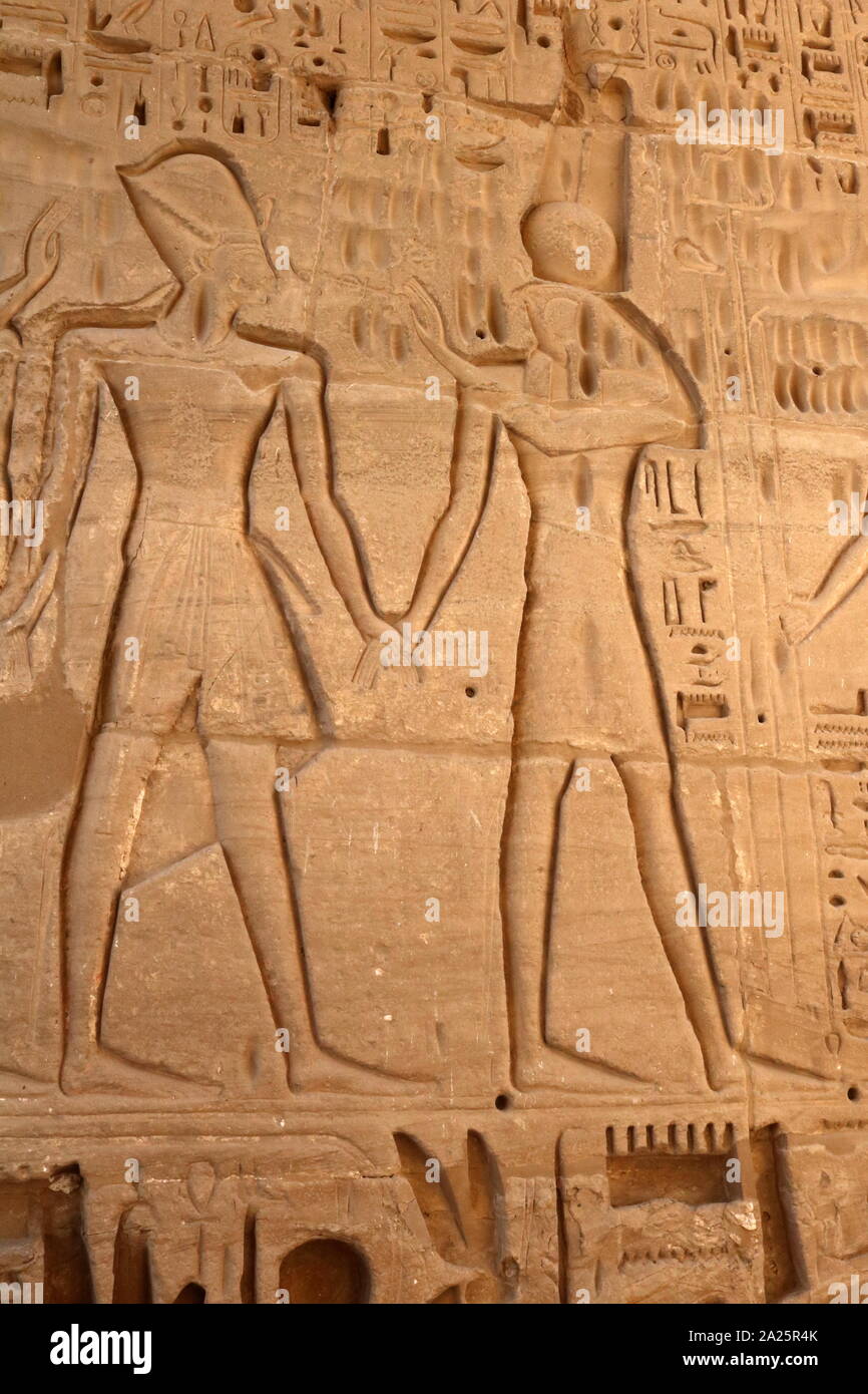 First Pylon at the Temple of Rameses II at Medinet Habu, Egypt. The ...