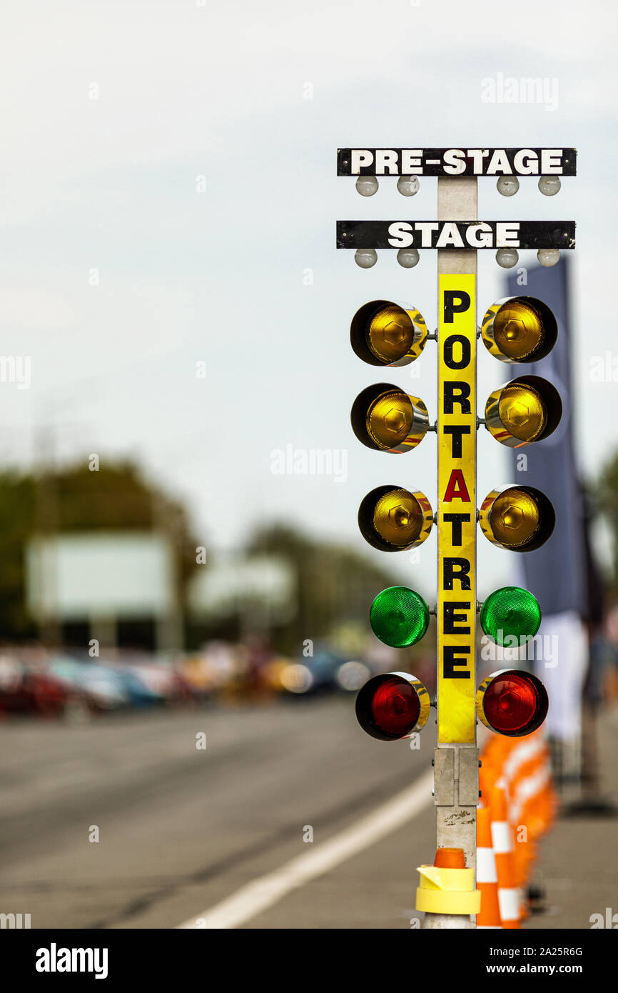 Traffic light for drag racing. starting system in drag racing Stock