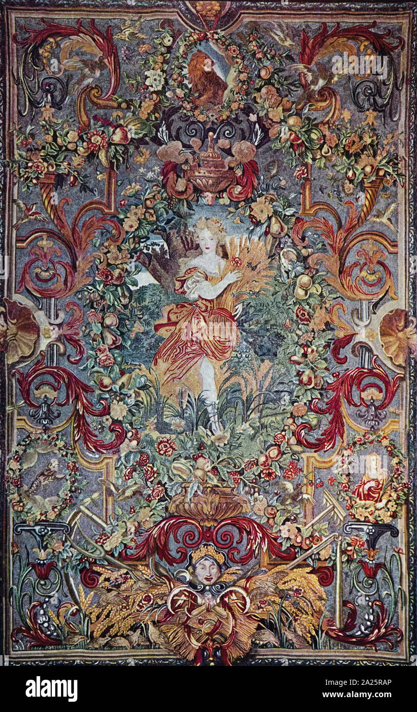 Embroidered tapestry representing Summer. 1685, French period of King Louis XIV Stock Photo