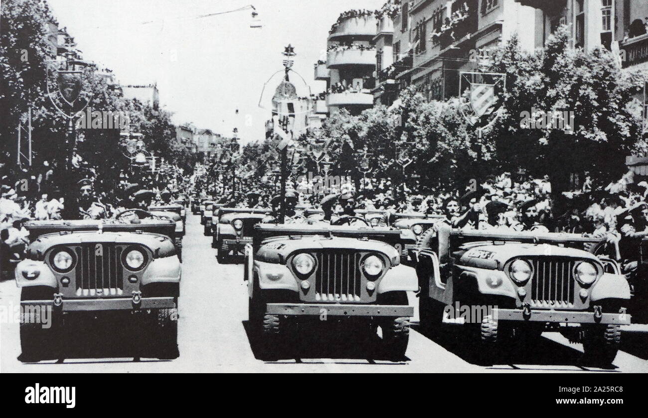 1950 Independence day military parade in Jerusalem, Israel Stock Photo