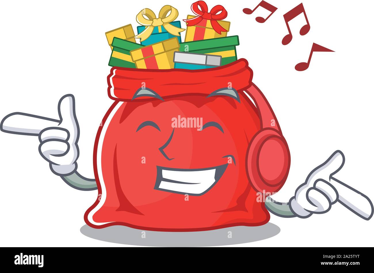 Listening music santa claus bag with character shapes Stock Vector ...