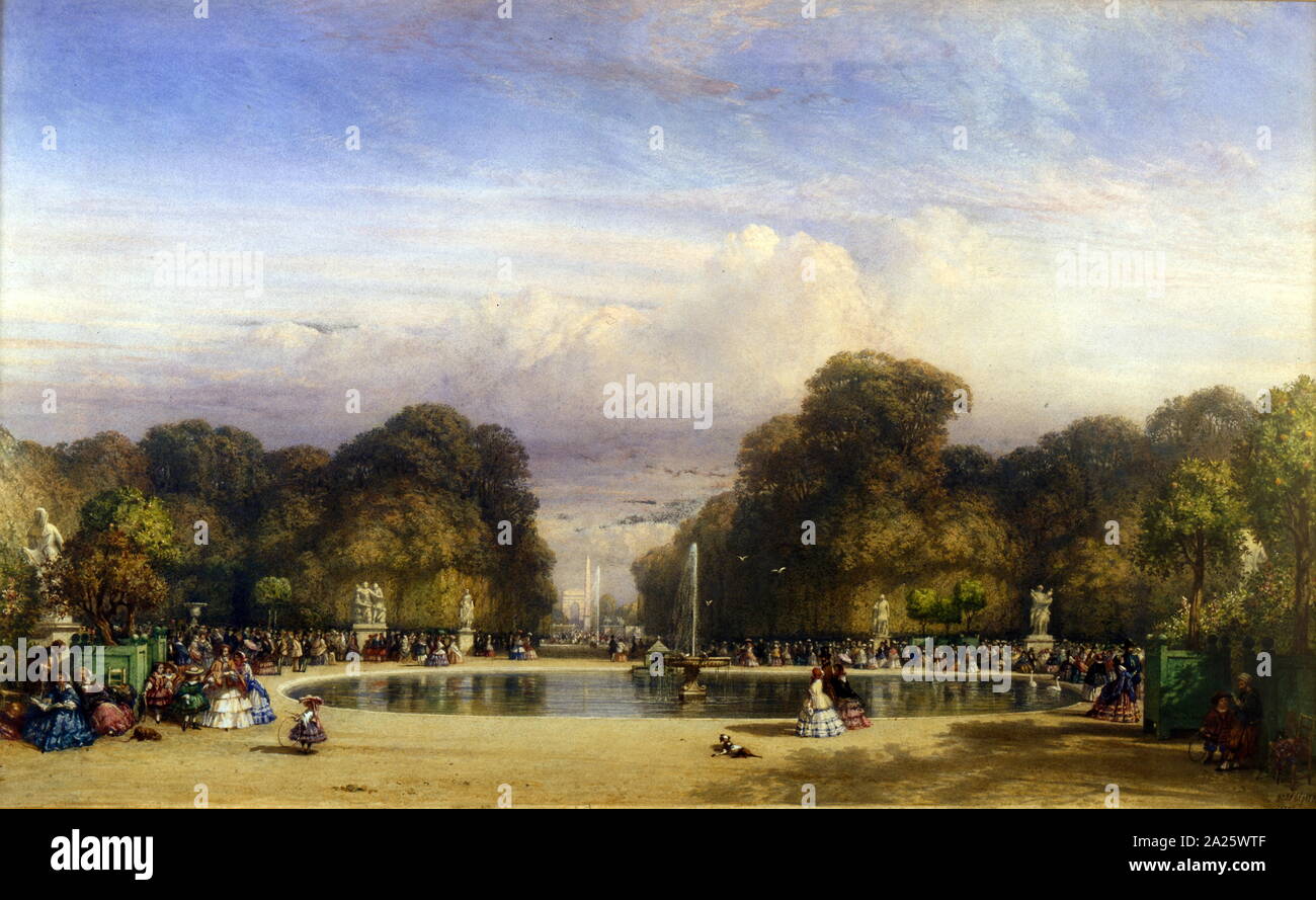 The Tuileries Gardens, Paris 1858, painted by William Wyld (1806 in London – 25 December 1889 in Paris) was an English painter. Stock Photo