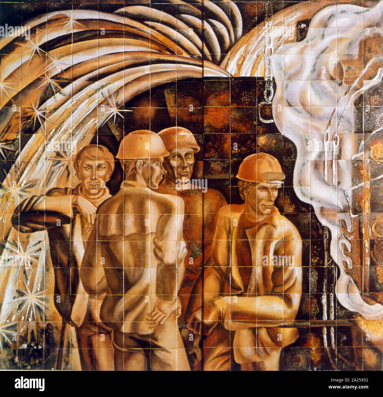 mural 'the young generation' 1977, by Alexander Alyokhina (20th century Russian artist. Depicts group of Soviet industrial workers Stock Photo