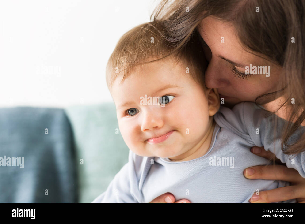 Tender moments between mother and son. Stock Photo