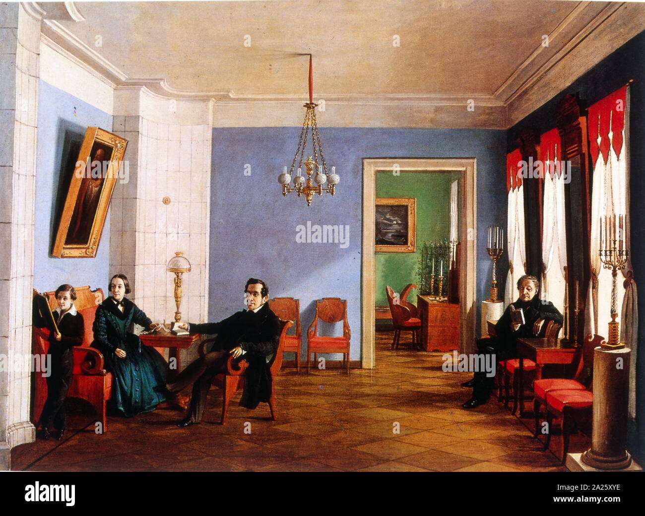 Anonymous painting showing the Batinieva family in their apartment in Moscow; 1846 Stock Photo