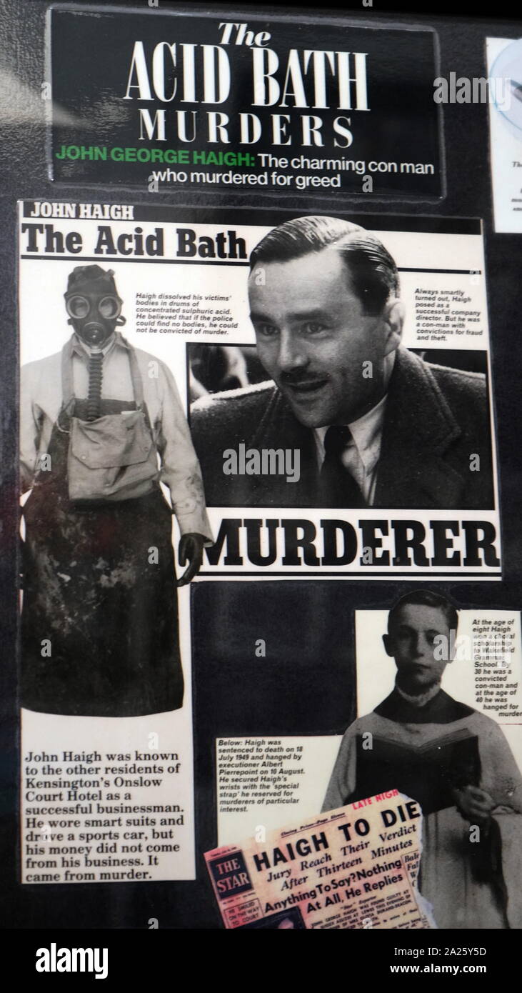Newspaper headlines reporting on John Haigh 'The Acid Bath Murderer'. John George Haigh (1909-1949) an English serial killer who was convicted for the murders of six people. Stock Photo