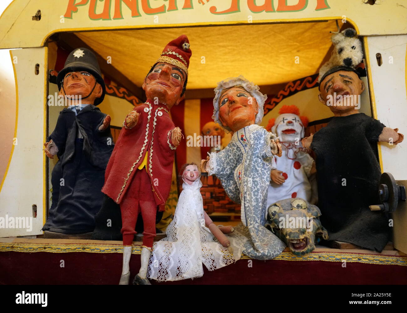 A collection of Punch and Judy characters. Punch and Judy is a