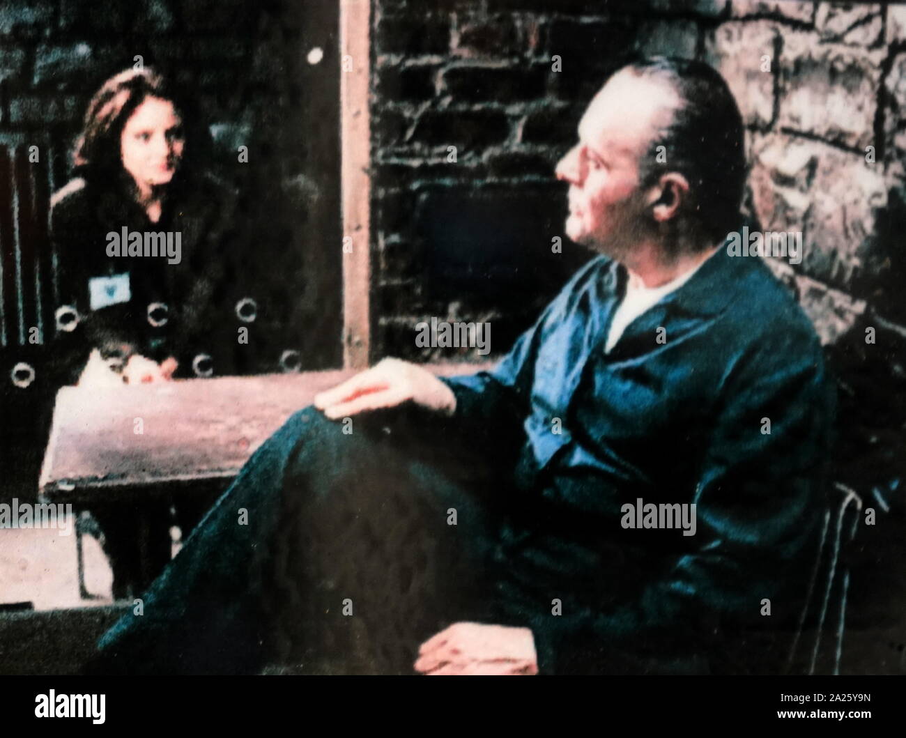 Photograph of Anthony Hopkins and Jodie Foster in Silence of the Lambs. Sir Philip Anthony Hopkins CBE (1937-) a Welsh actor, director, and producer. Jodie Foster (1962-) an American actress, director, and producer. Stock Photo