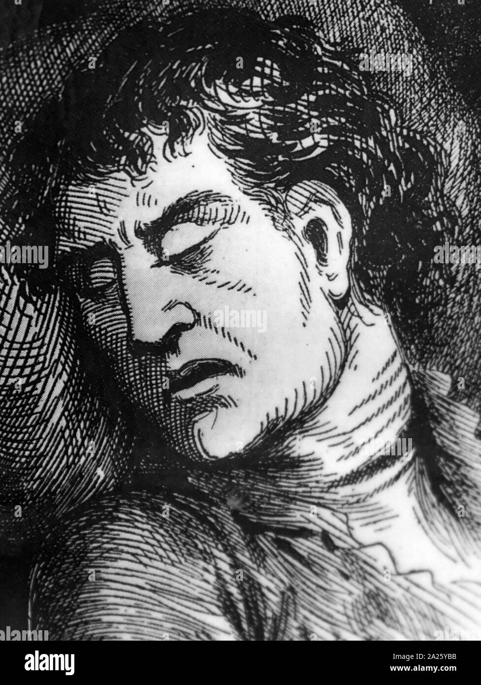 An engraving depicting Alice McKenzie after her murder. Alice McKenzie (1849-1889) was believed to have been murdered by Jack the Ripper, an unidentified serial killer believed to have been active in and around the Whitechapel district of London in 1888 Stock Photo