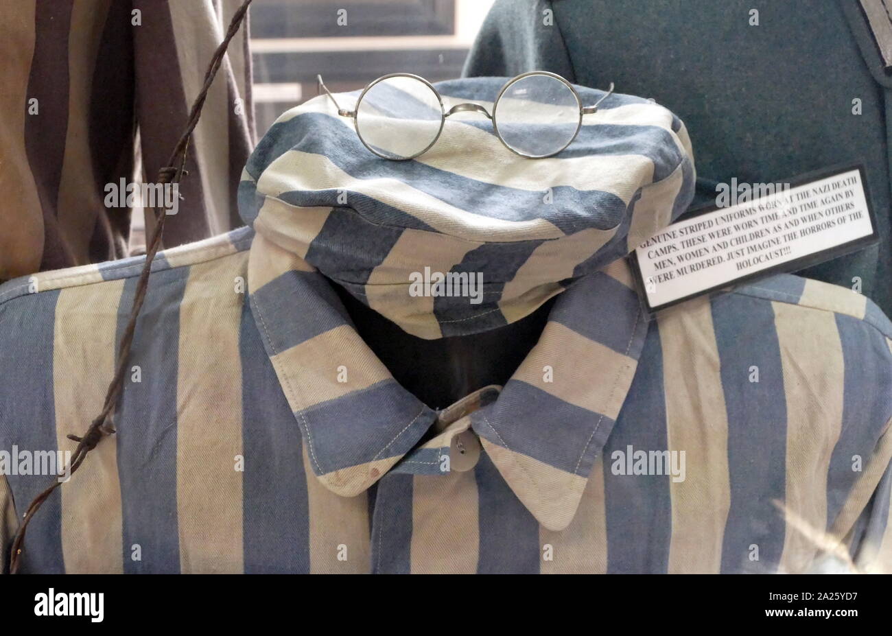 Striped uniform worn by prisoners in Nazi concentration camps. Stock Photo
