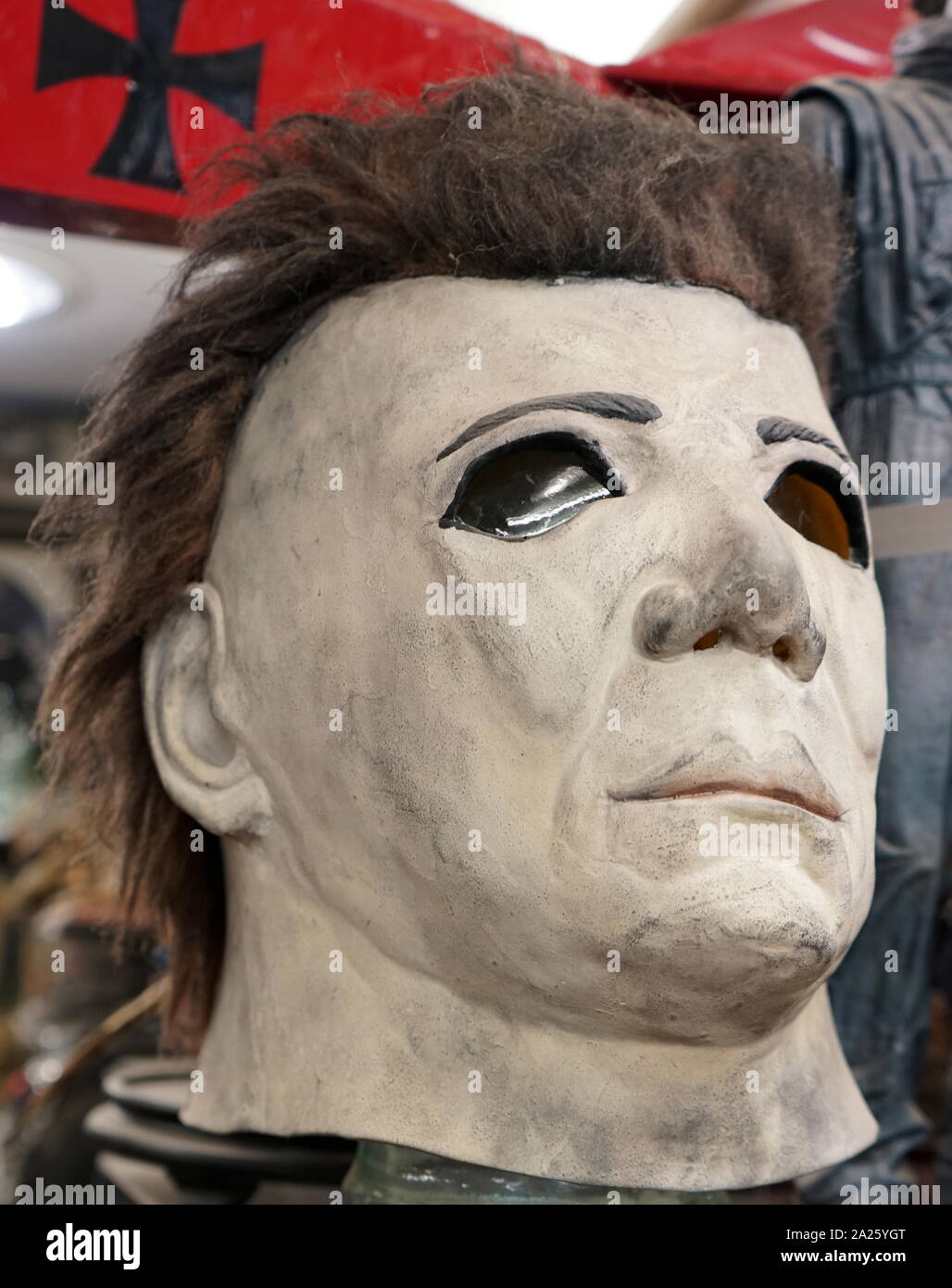 One of the masks used in the Halloween horror films. Halloween (1978) was Jamie Lee Curtis' film debut. Jamie Lee Haden-Guest, Baroness Haden-Gues (1958-) an American actress, author, and activist. Stock Photo