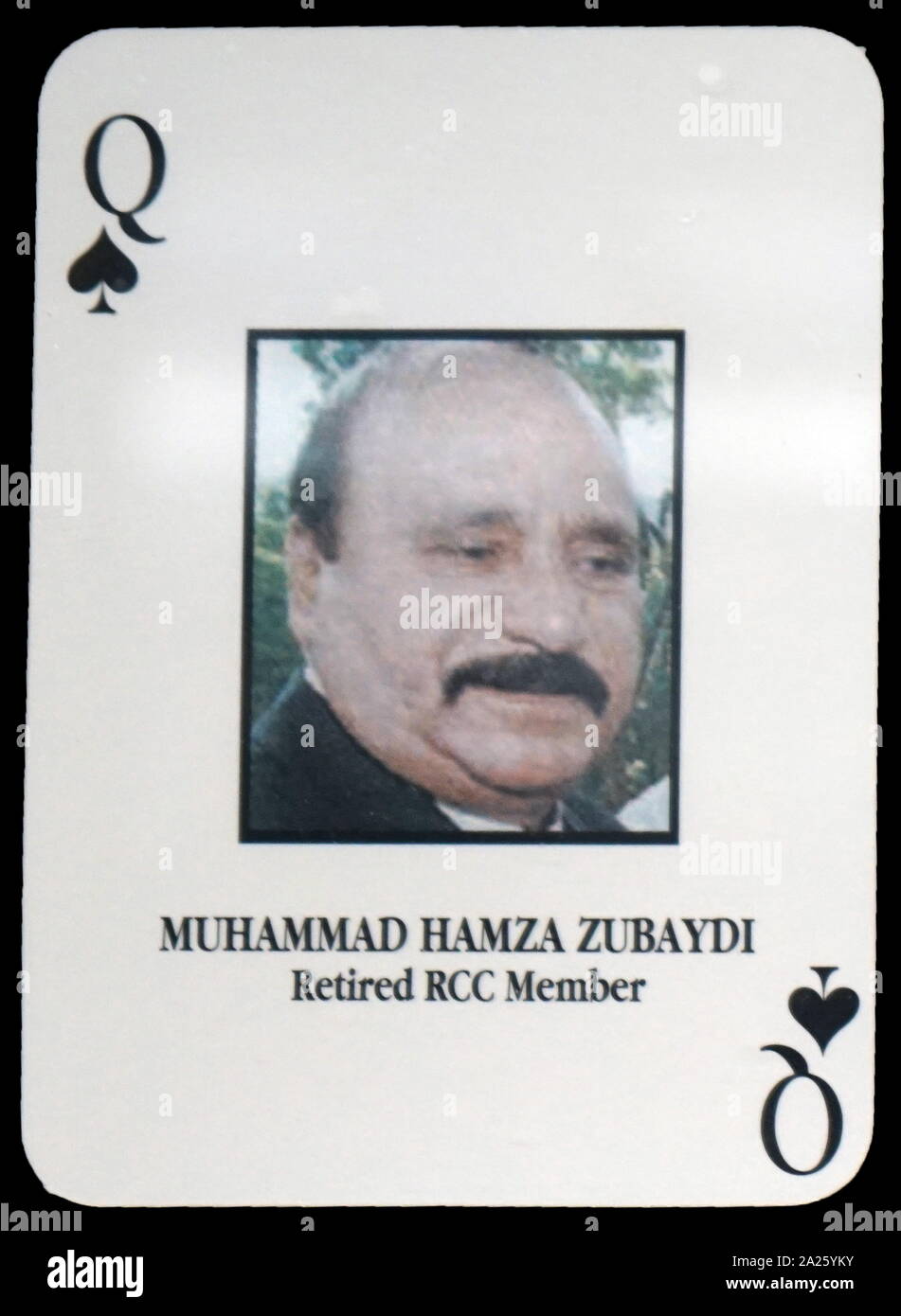 Most-wanted Iraqi playing cards - Muhammad Hamza Zubaydi (Retired RCC Member). The U.S. military developed a set of playing cards to help troop identify the most-wanted members of President Saddam Hussein's government during the 2003 invasion of Iraq. Stock Photo